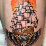 Damian Reign custom pirate ship eagle neo traditional tattoo design